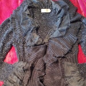 Sweater cardigan lots of lace and ruffle detail